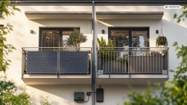 Zwei benachbarte Balkone eines Mehrfamilienhauses, an einem hängen Solarmodule — was gilt, wenn sich der Nachbar über das Balkonkraftwerk beschwert?
