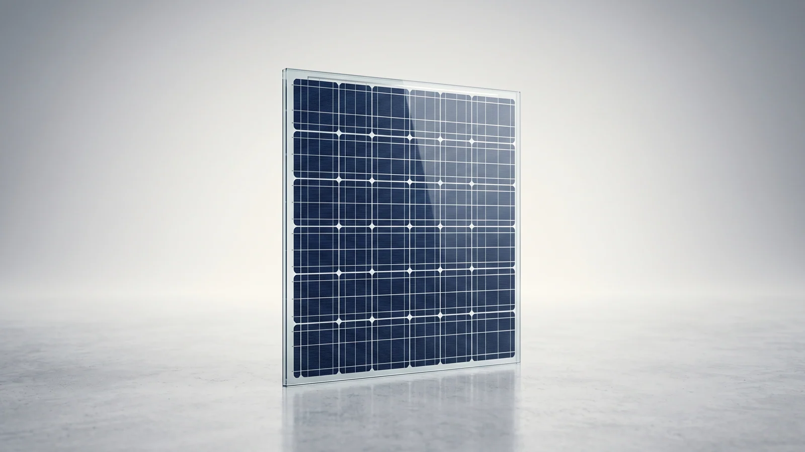 Ein bifaziales Glas-Glas-Modul am Balkongeländer, das Licht von der Vorderseite und von der hellen Wand auf der Rückseite nutzt.