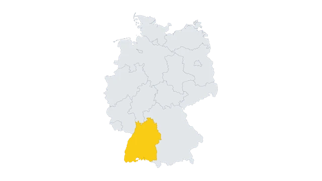Lage-Karte: Baden-Württemberg in Deutschland hervorgehoben — Balkonkraftwerk-Förderung