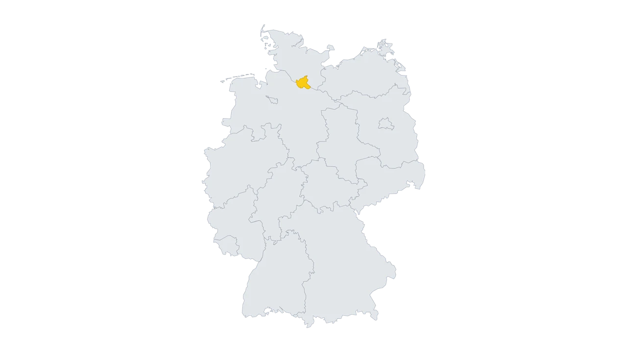 Lage-Karte: Hamburg in Deutschland gelb hervorgehoben — Balkonkraftwerk-Förderung 2026.