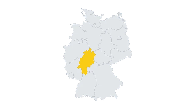Lage-Karte: Hessen in Deutschland hervorgehoben — Balkonkraftwerk-Förderung