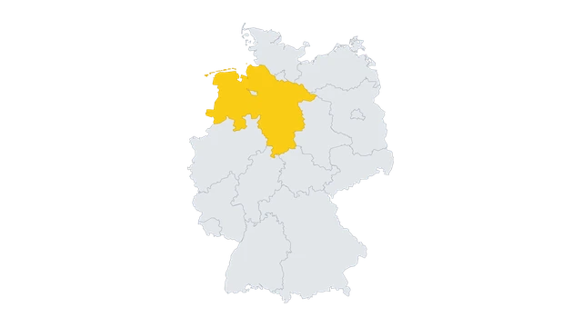 Lage-Karte: Niedersachsen in Deutschland hervorgehoben — Balkonkraftwerk-Förderung