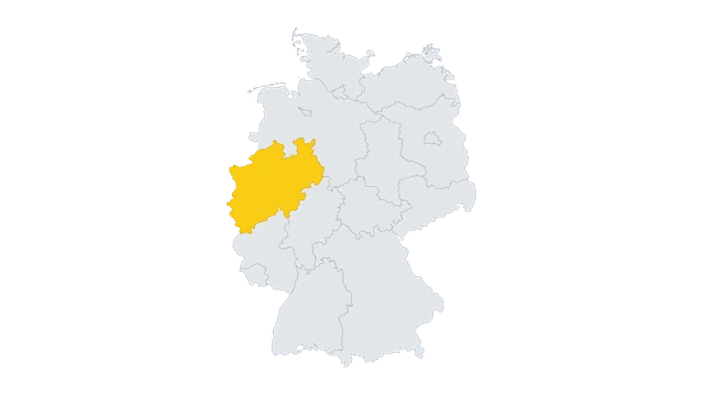 Lage-Karte: Nordrhein-Westfalen in Deutschland hervorgehoben — Balkonkraftwerk-Förderung
