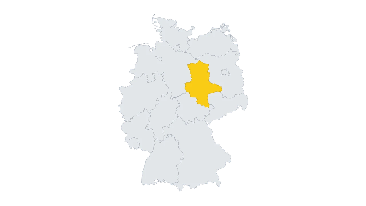 Lage-Karte: Sachsen-Anhalt in Deutschland gelb hervorgehoben — Balkonkraftwerk-Förderung 2026.