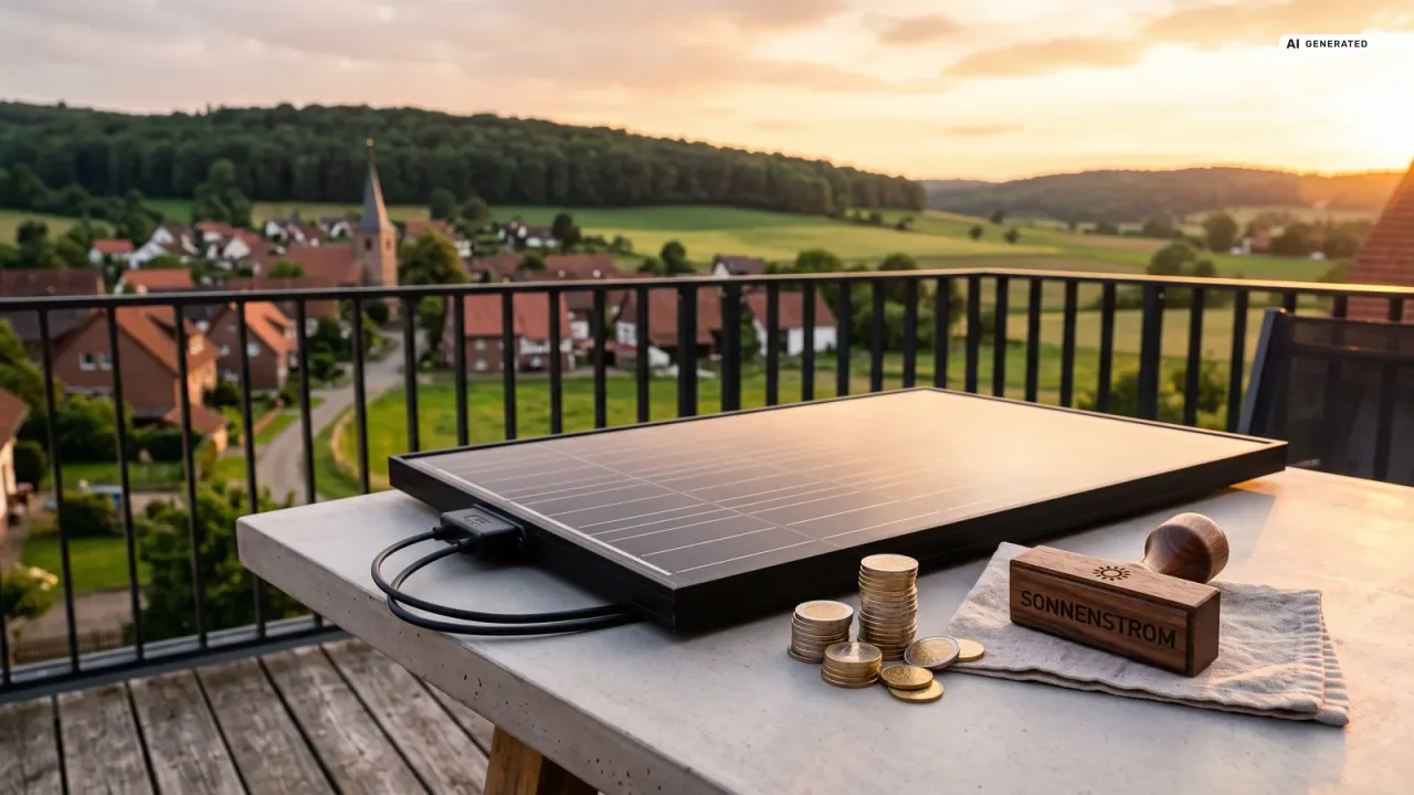 Solarmodul mit Euro-Münzen — Balkonkraftwerk-Förderung in Cremlingen