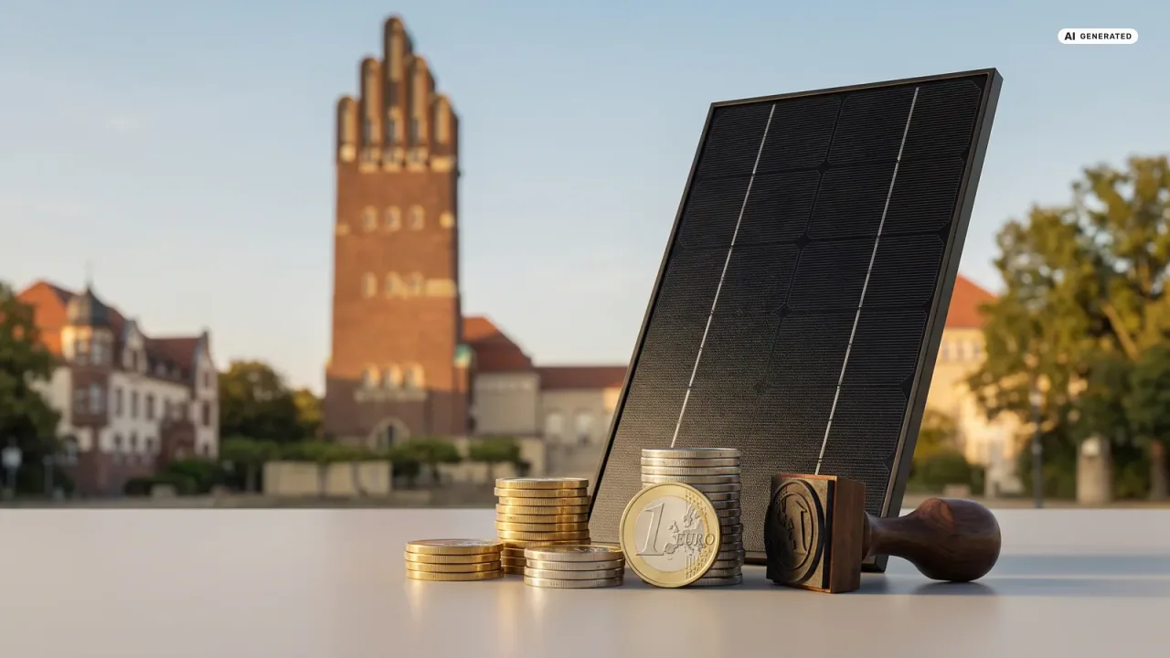 Solarmodul mit Euro-Münzen — Balkonkraftwerk-Förderung in Darmstadt