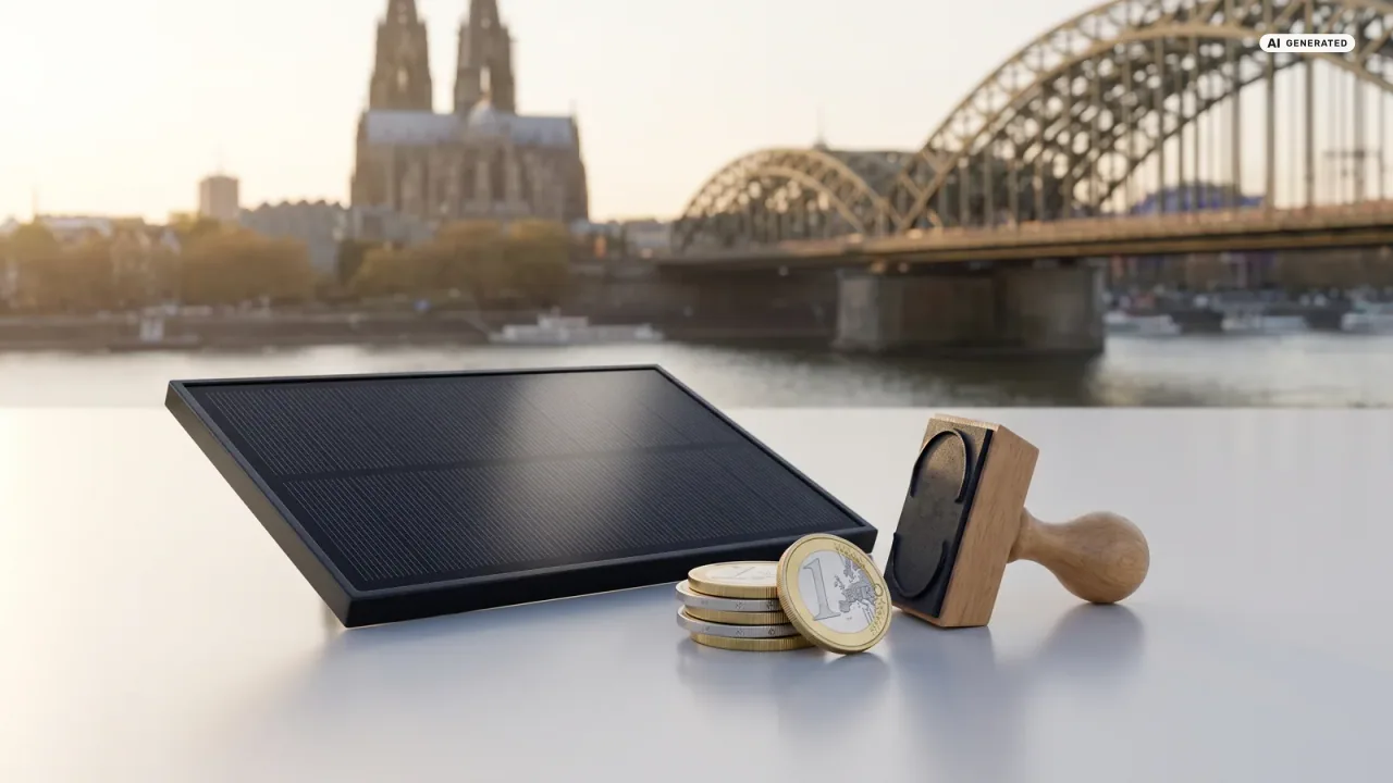 Solarmodul mit Euro-Münzen — Balkonkraftwerk-Förderung in Köln