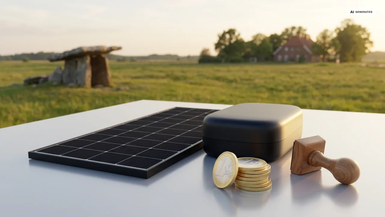 Solarmodul mit Euro-Münzen — Balkonkraftwerk-Förderung im Landkreis Oldenburg
