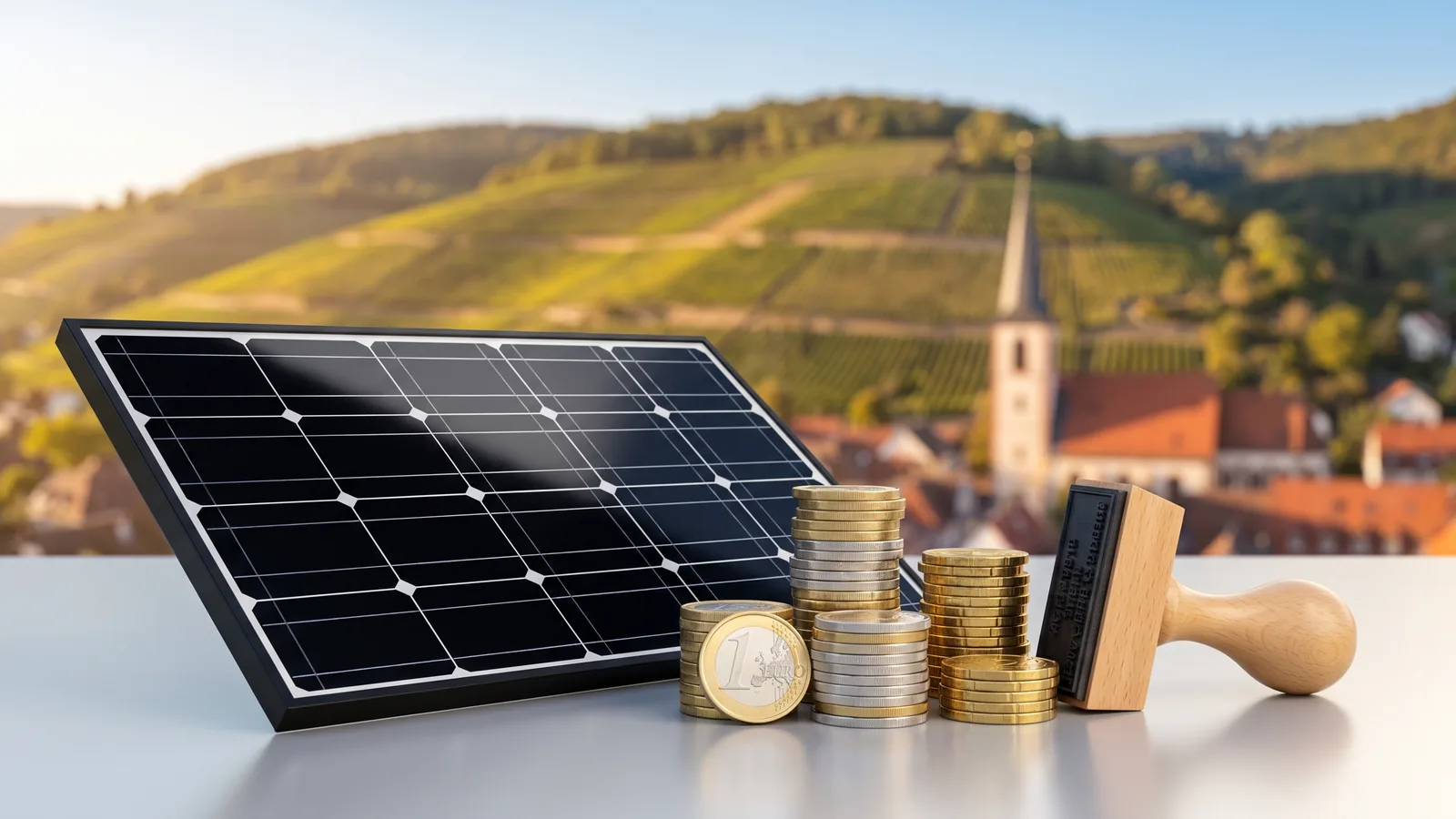 Solarmodul mit Euro-Münzen — Balkonkraftwerk-Förderung in Leimen