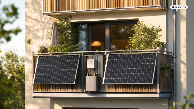 Zwei Solarmodule an unterschiedlichen Seiten eines Balkons, im Vordergrund der gemeinsame Zählerschrank — dürfen 2 Balkonkraftwerke an einem Zähler betrieben werden?