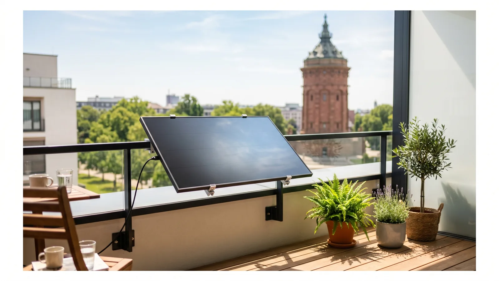 Moderner Balkon mit Solarmodul — Balkonkraftwerk in Mannheim