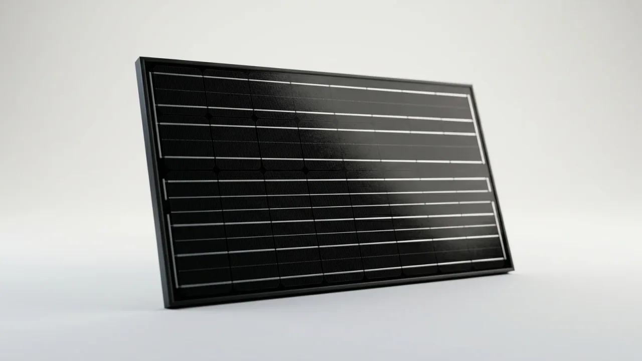 Querschnitt eines Solarmoduls, der zeigt, wie eine Solarzelle funktioniert und aus Sonnenlicht Strom erzeugt.