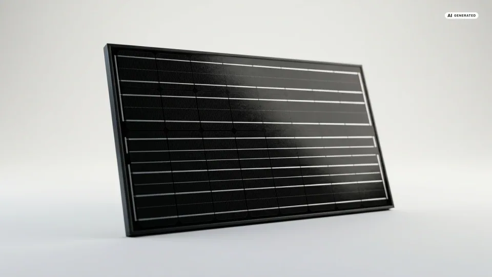Querschnitt eines Solarmoduls, der zeigt, wie eine Solarzelle funktioniert und aus Sonnenlicht Strom erzeugt.